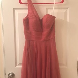 One shoulder dusty rose bridesmaid dress